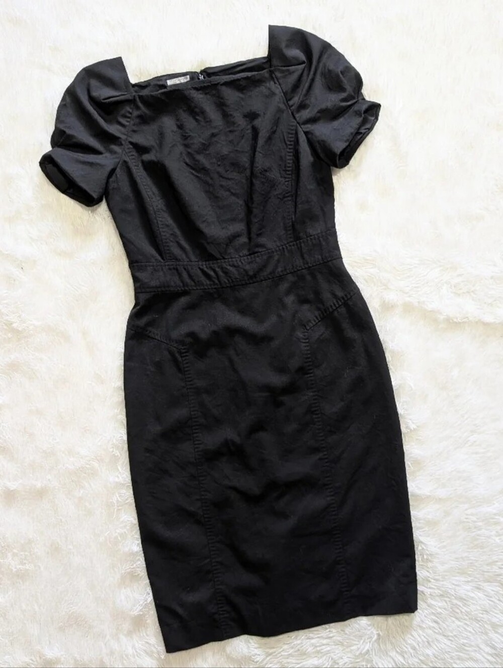 Anne Klein 98% Wool Puff Sleeve Square Neck Office Siren Sheath Dress
